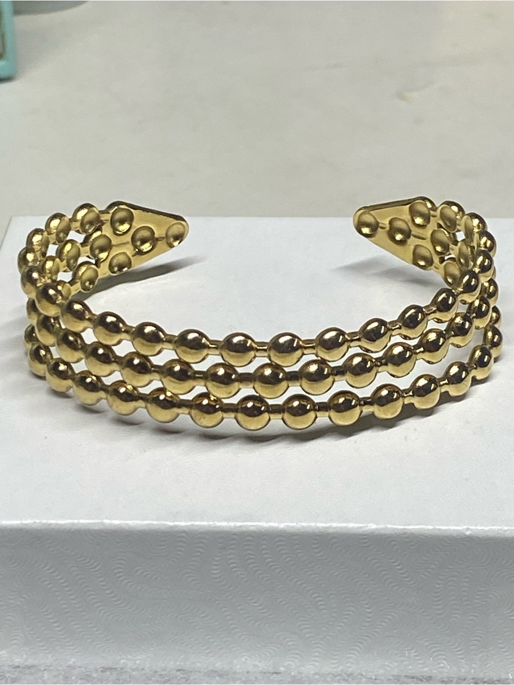 Gold Beaded Triple-Row Open Cuff Bracelet